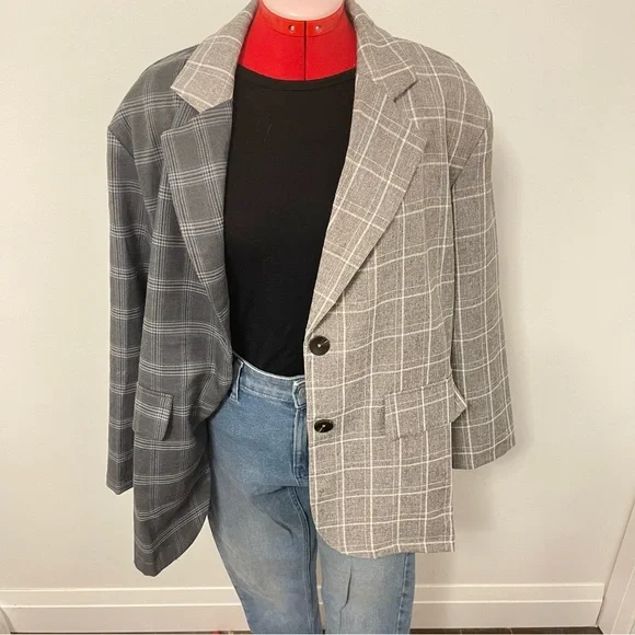 Shein Colour Block Plaid Blazer - Picture 2 of 5